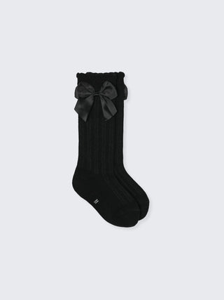 Baby Girl Knee - High Ribbed Socks with Bow – Black - Kidulan