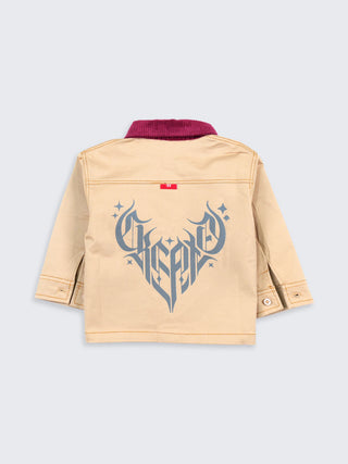 Beige Shirt with Graphic Back & Corduroy Collar - Kidulan