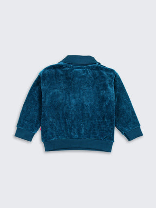 Half - Zip Textured Pullover for Boys Teal Blue - Kidulan