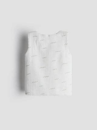 Organic Cotton White Jabla – Green Scribble Print - Kidulan