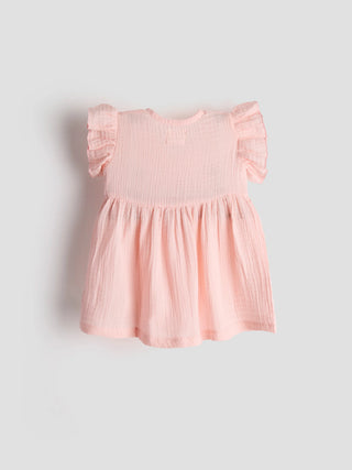 Organic Flutter Frock for Baby Girls – Soft Pink - Kidulan