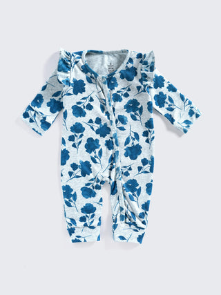 Floral Ruffle Girls Full Sleeves Footless Sleepsuit - Kidulan