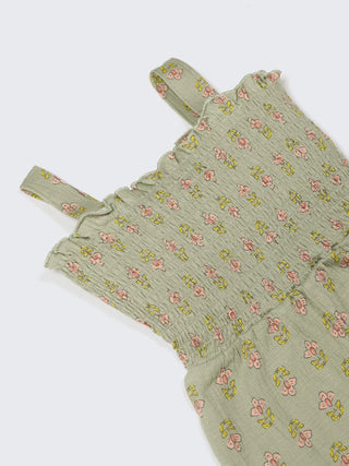 Floral Smocked Strap Baby Romper – Soft Cotton Summer Jumpsuit - Kidulan