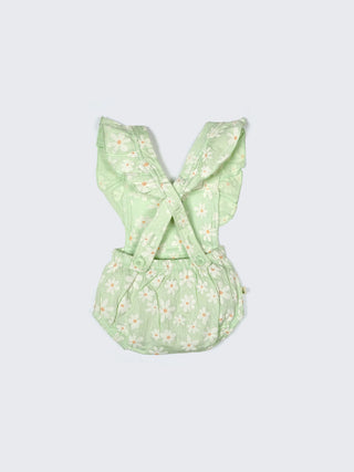 Daisy Bloom Frill Strap Baby Girl Romper – Soft Green - Kidulan