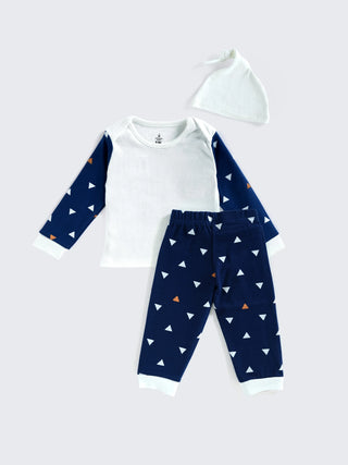 Blue Triangle Print Full Sleeve Unisex Co - Ord Set - Kidulan