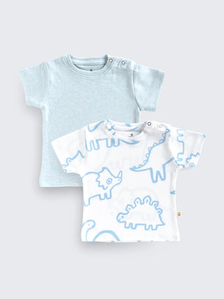Baby Dino Print Cotton Unisex Half Sleeve Tee 2 pc - Kidulan