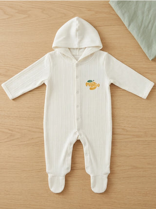 Unisex Baby Hooded Sleepsuit - White - Kidulan