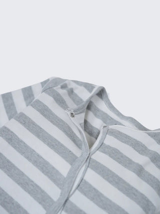 Grey Stripe Full Sleeve Footed Sleepsuit for Newborn Babies - Kidulan