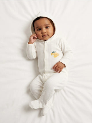 Unisex Baby Hooded Sleepsuit - White - Kidulan