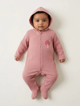 Unisex Baby Hooded Sleepsuit - Pink - Kidulan