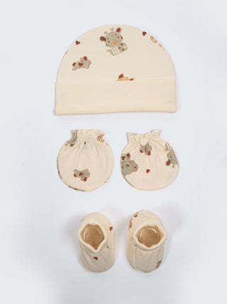 Newborn Cap, Mittens & Booties Set – Cow Print - Kidulan