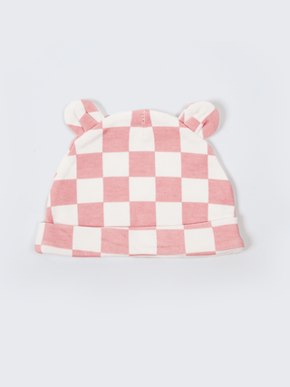 Newborn Cap, Mittens & Booties Set – Pink Checker - Kidulan