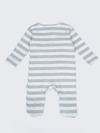 Grey Stripe Full Sleeve Footed Sleepsuit for Newborn Babies - Kidulan