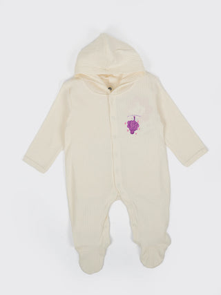 Unisex Baby Solid Hooded Sleepsuit - Off White - Kidulan