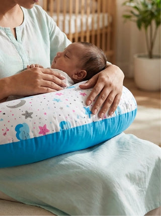 Baby Feeding Pillow - White & Sky Blue - Kidulan