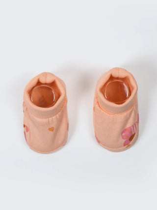 Newborn Cap, Mittens & Booties Set – Peach Print - Kidulan