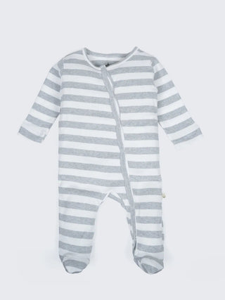 Grey Stripe Full Sleeve Footed Sleepsuit for Newborn Babies - Kidulan