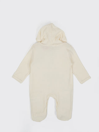 Unisex Baby Solid Hooded Sleepsuit - Off White - Kidulan