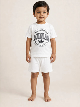 Boys White Graphic Printed T-Shirt & Shorts Co-ord Set - Kidulan