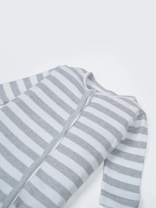 Grey Stripe Full Sleeve Footed Sleepsuit for Newborn Babies - Kidulan