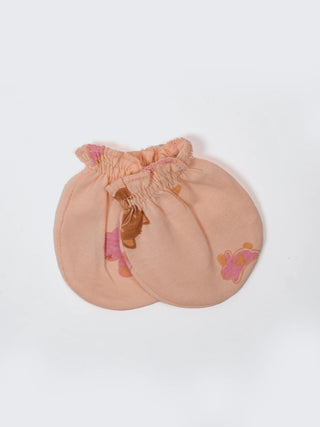Newborn Cap, Mittens & Booties Set – Peach Print - Kidulan