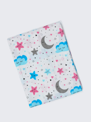 Twill Print Baby Cradle Cloth with Net - Moon & Stars - Kidulan