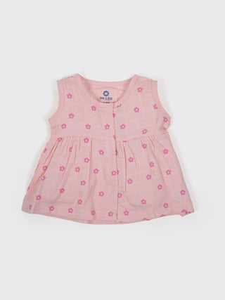 Baby Girls Pink Floral Cotton Frock - Kidulan