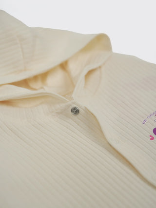 Unisex Baby Solid Hooded Sleepsuit - Off White - Kidulan