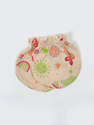 Newborn Cap, Mittens & Booties Set – Beige Print - Kidulan