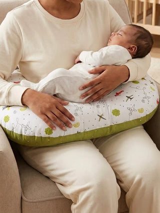 Baby Feeding Pillow - White & Olive Green - Kidulan