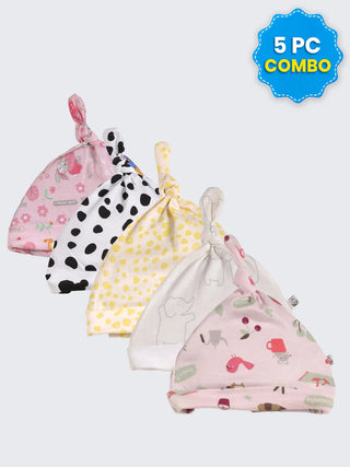 5 Pc Combo Baby & Kids Knot Caps 6-9 Months