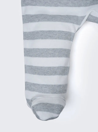 Grey Stripe Full Sleeve Footed Sleepsuit for Newborn Babies - Kidulan