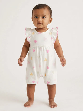 Baby Girls Heart Print Ruffle Romper - Kidulan