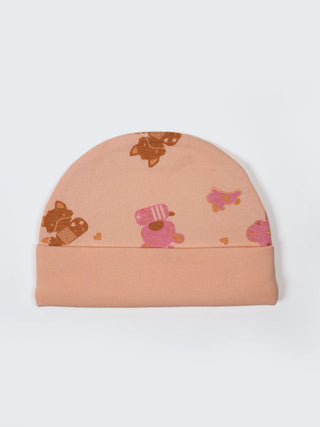 Newborn Cap, Mittens & Booties Set – Peach Print - Kidulan