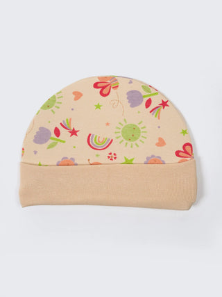 Newborn Cap, Mittens & Booties Set – Beige Print - Kidulan