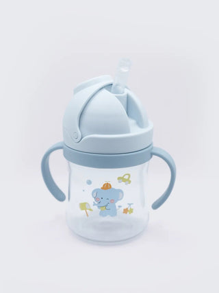 Baby Straw Sipper Cup with Dual Handles – Blue Elephant Print - Kidulan