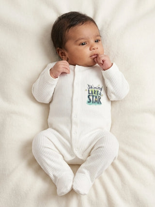 Unisex Solid White Baby Sleepsuit - 0-3 Months - Kidulan