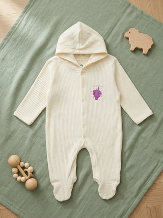 Unisex Baby Solid Hooded Sleepsuit - Off White - Kidulan