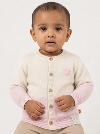 Baby Knit Cardigan – Cream & Pink - Kidulan