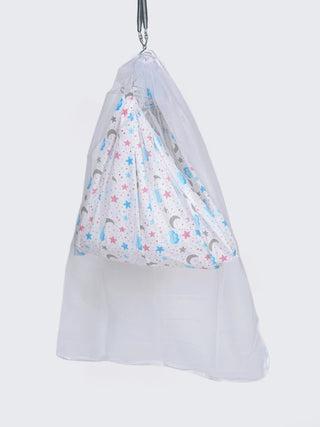 Twill Print Baby Cradle Cloth with Net - Moon & Stars - Kidulan