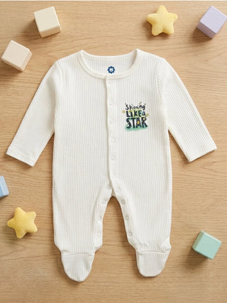 Unisex Solid White Baby Sleepsuit - 0-3 Months - Kidulan