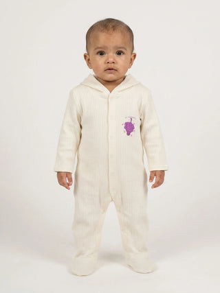 Unisex Baby Solid Hooded Sleepsuit - Off White - Kidulan