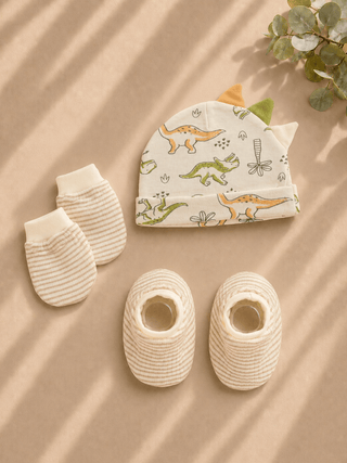 Newborn Cap, Mittens & Booties Set – Dinosaur Print - Kidulan