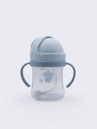 Baby Straw Sipper Cup with Dual Handles – Blue Elephant Print - Kidulan