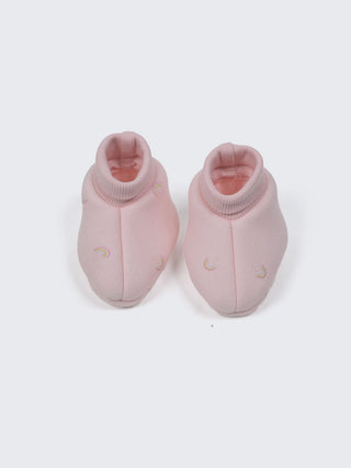 Baby Pink Rainbow Print Cotton Booties - 0-3 Months - Kidulan