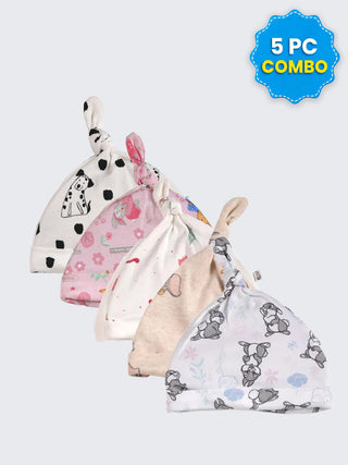 5 Pc Combo Baby & Kids Knot Caps 3-6 Months