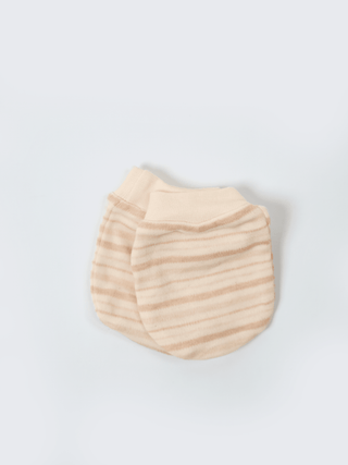 Baby Cap, Mittens & Booties Set – Beige Stripe - Kidulan