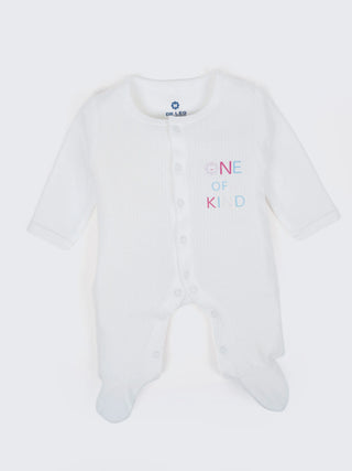 Unisex Solid White Baby Sleepsuit - Kidulan