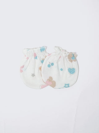 Newborn Cap, Mittens & Booties Set – White Print - Kidulan