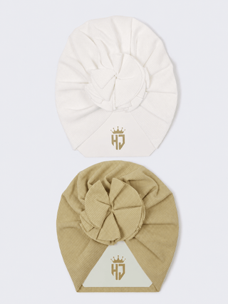 Baby Girls Turban Headwrap – White & Beige - Kidulan